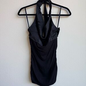Vintage Bebe Silk Halter Neck Drape Front Y2K Gabrielle Solis Black Size Small